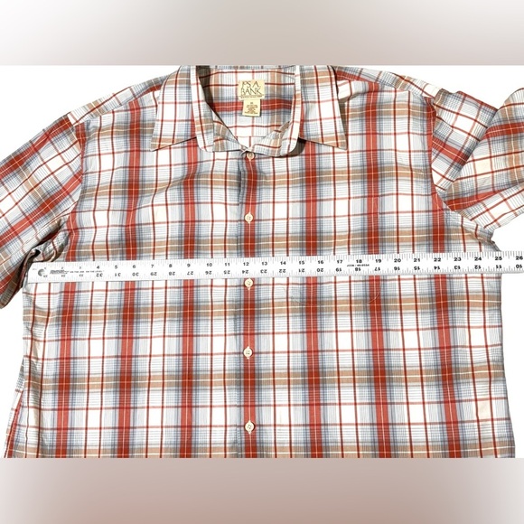 Jos A Bank Button Front Shirt Size XL Traditional‎ Fit Orange White Plaid Tencel - Picture 6 of 8